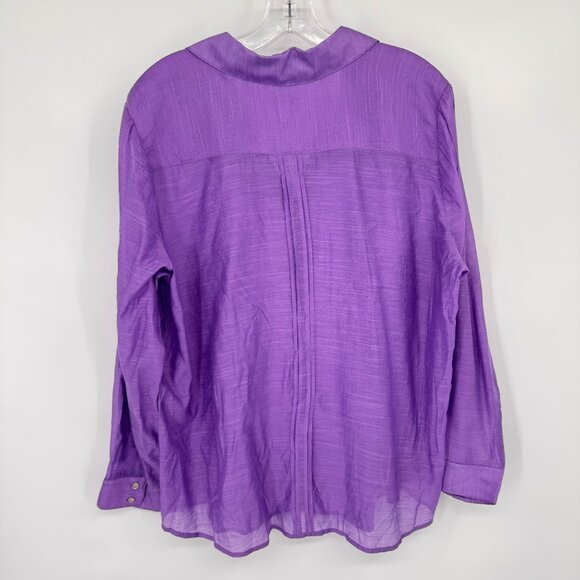 Chicos 2 Womens Purple Button-Up Long roll tab Sleeve Blouse Size large - Picture 8 of 8